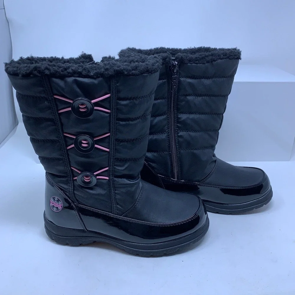 Totes Girls Size 4 Black Pink Dana Thermolite Faux Fur Quilted Winter Boots NWT